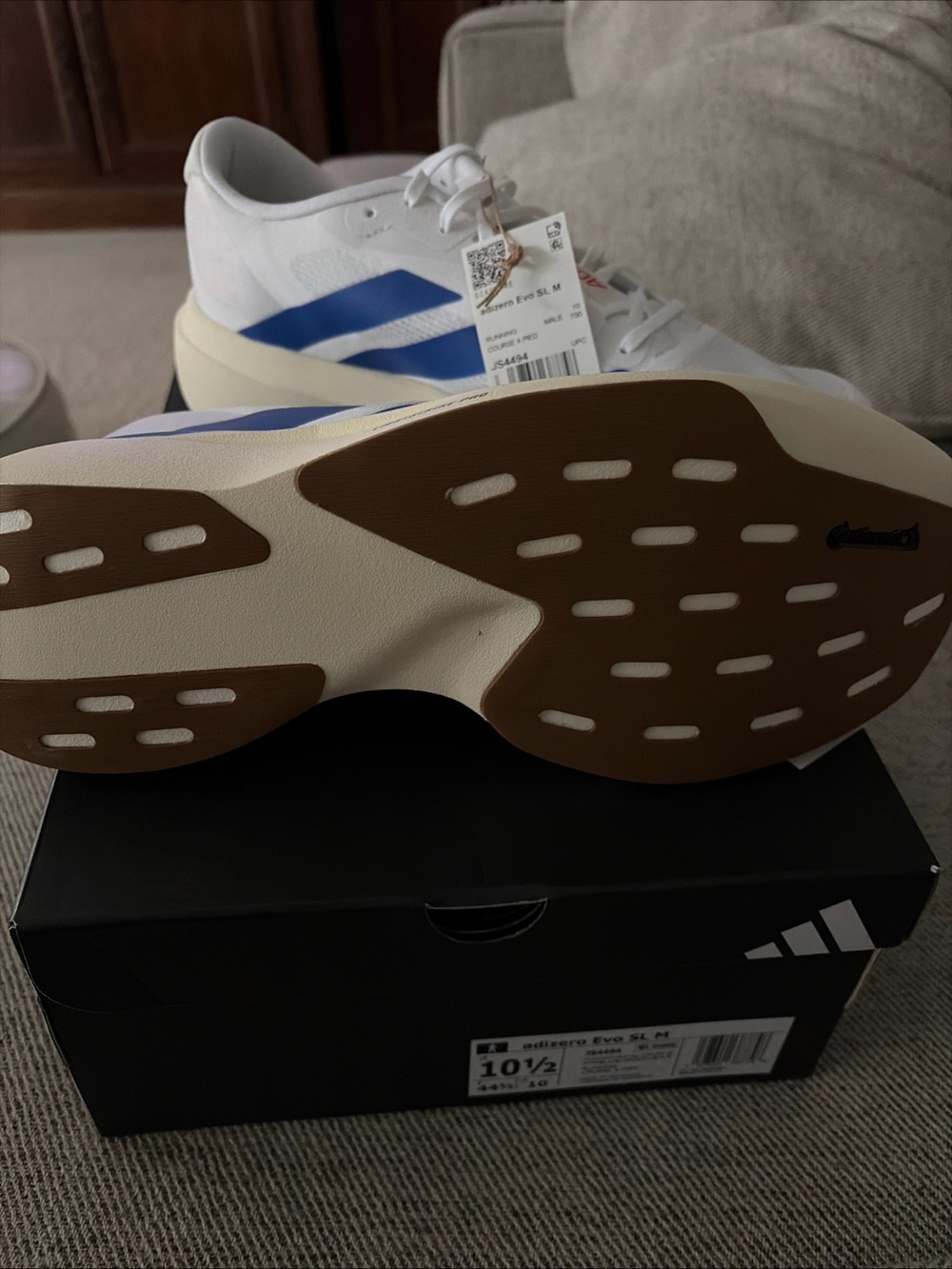 adidas Adizero Evo Men’s White & Blue Running Shoes